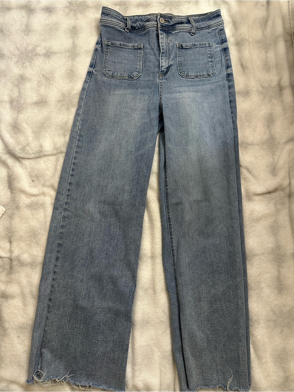 Oat New York Light Blue Wide-Leg Jeans with Front Patch Pockets